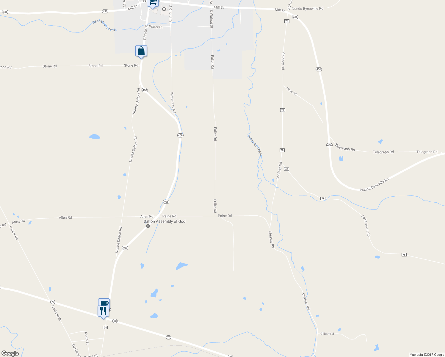 map of restaurants, bars, coffee shops, grocery stores, and more near 9619 Fuller Road in Dalton