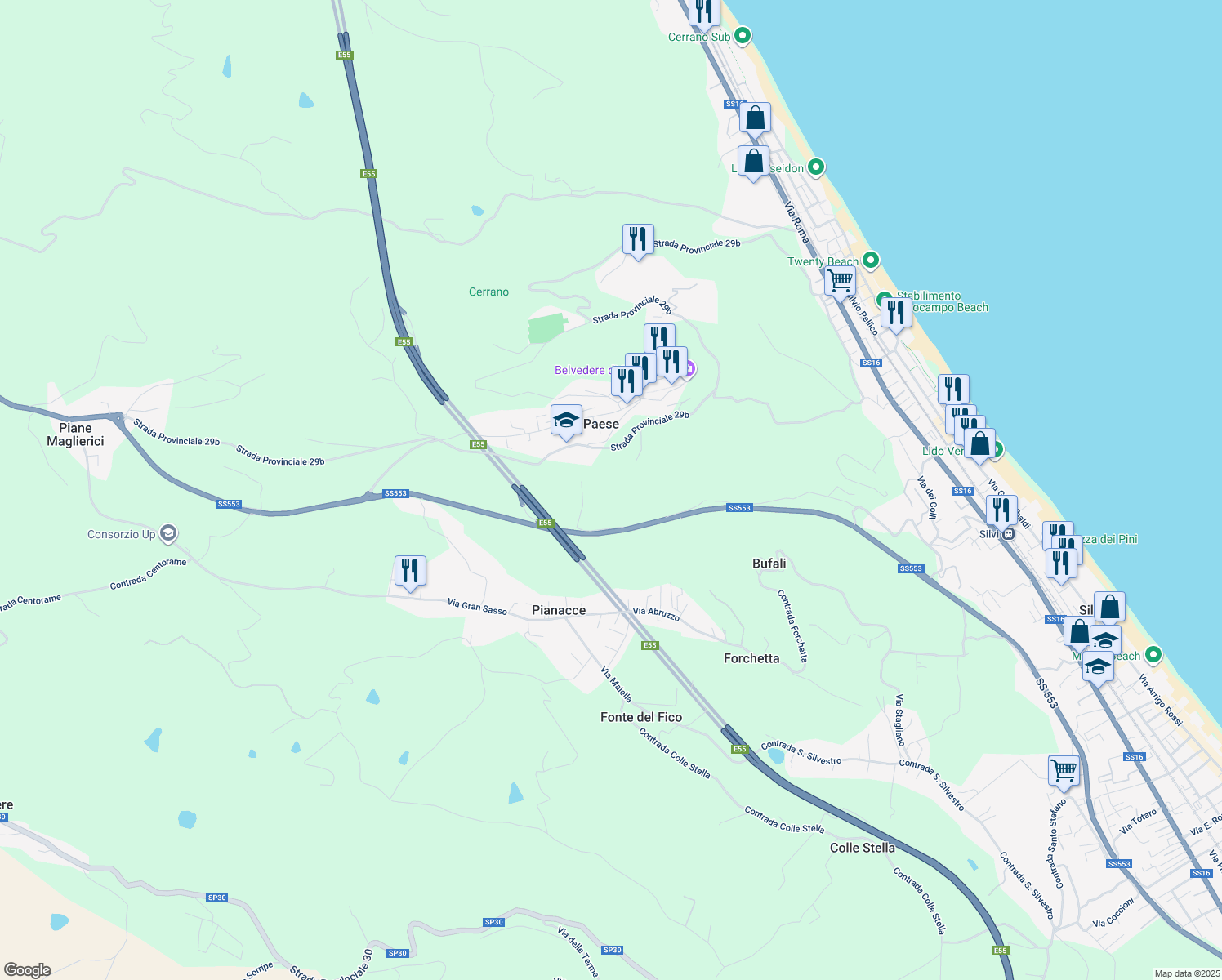 map of restaurants, bars, coffee shops, grocery stores, and more near in Provincia di Teramo