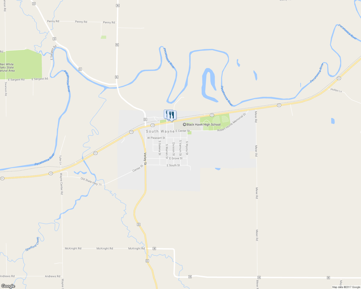 map of restaurants, bars, coffee shops, grocery stores, and more near 301 East Prospect Street in South Wayne