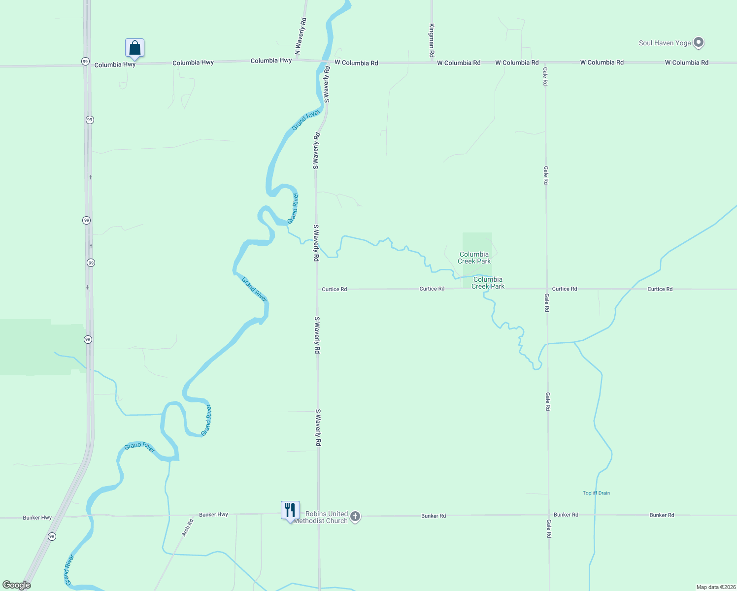 map of restaurants, bars, coffee shops, grocery stores, and more near 6383 Curtice Rd in Eaton Rapids