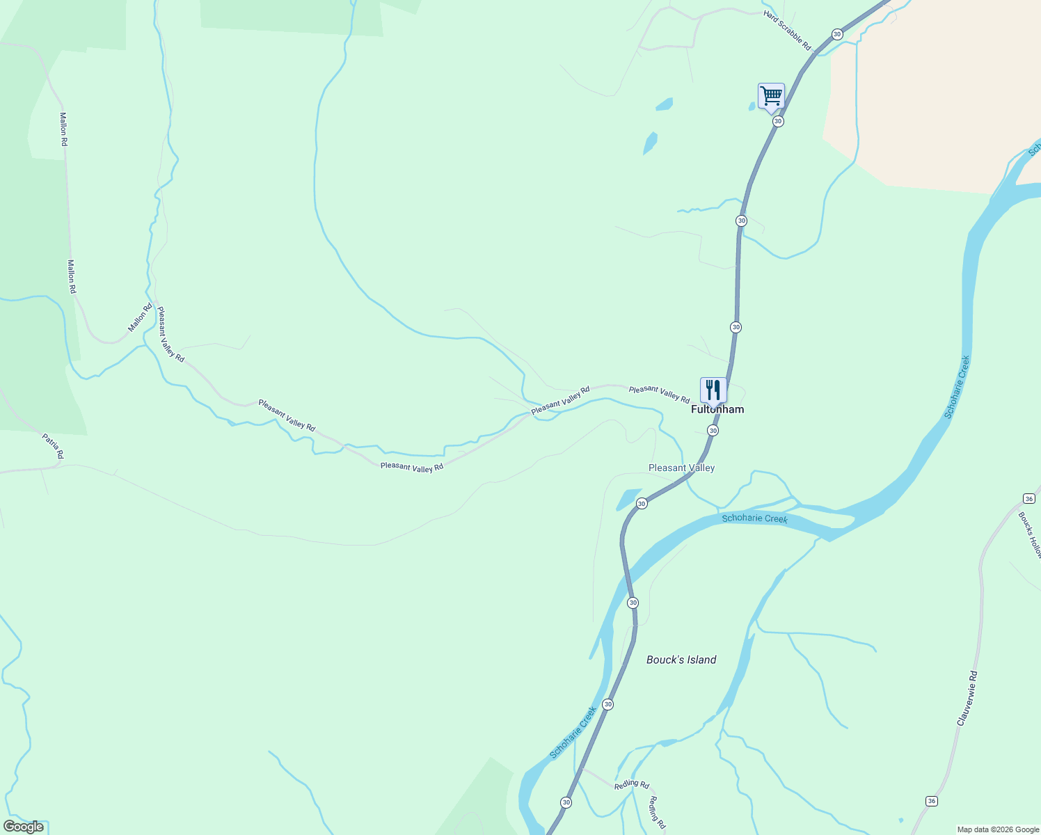 map of restaurants, bars, coffee shops, grocery stores, and more near 222 Pleasant Valley Road in Fultonham