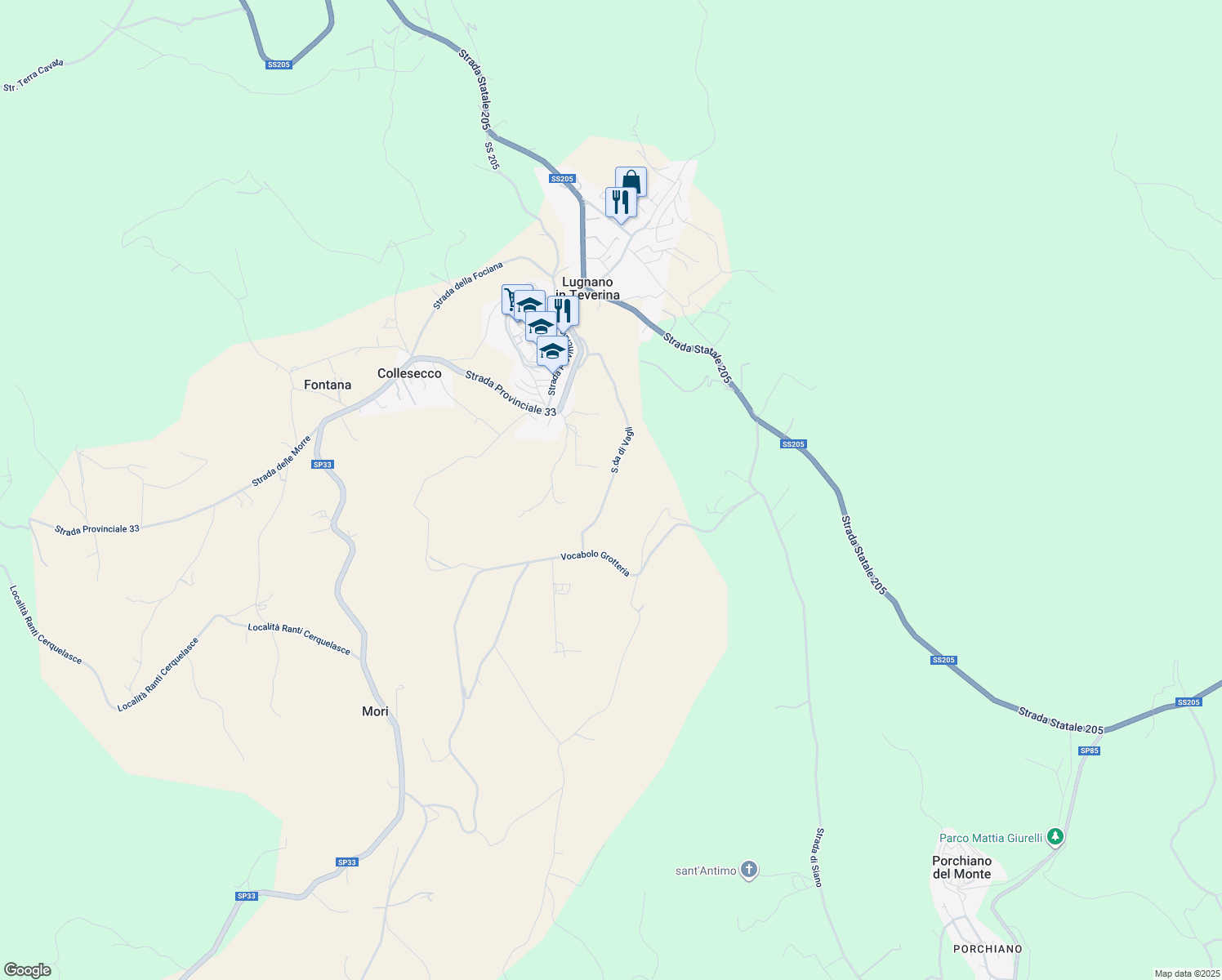 map of restaurants, bars, coffee shops, grocery stores, and more near 182 Vocabolo Grotteria in Lugnano In Teverina