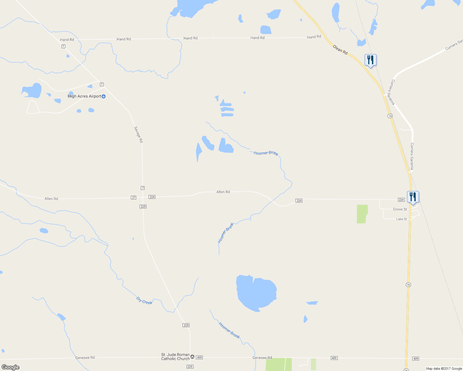 map of restaurants, bars, coffee shops, grocery stores, and more near 12920 Allen Road in Chaffee