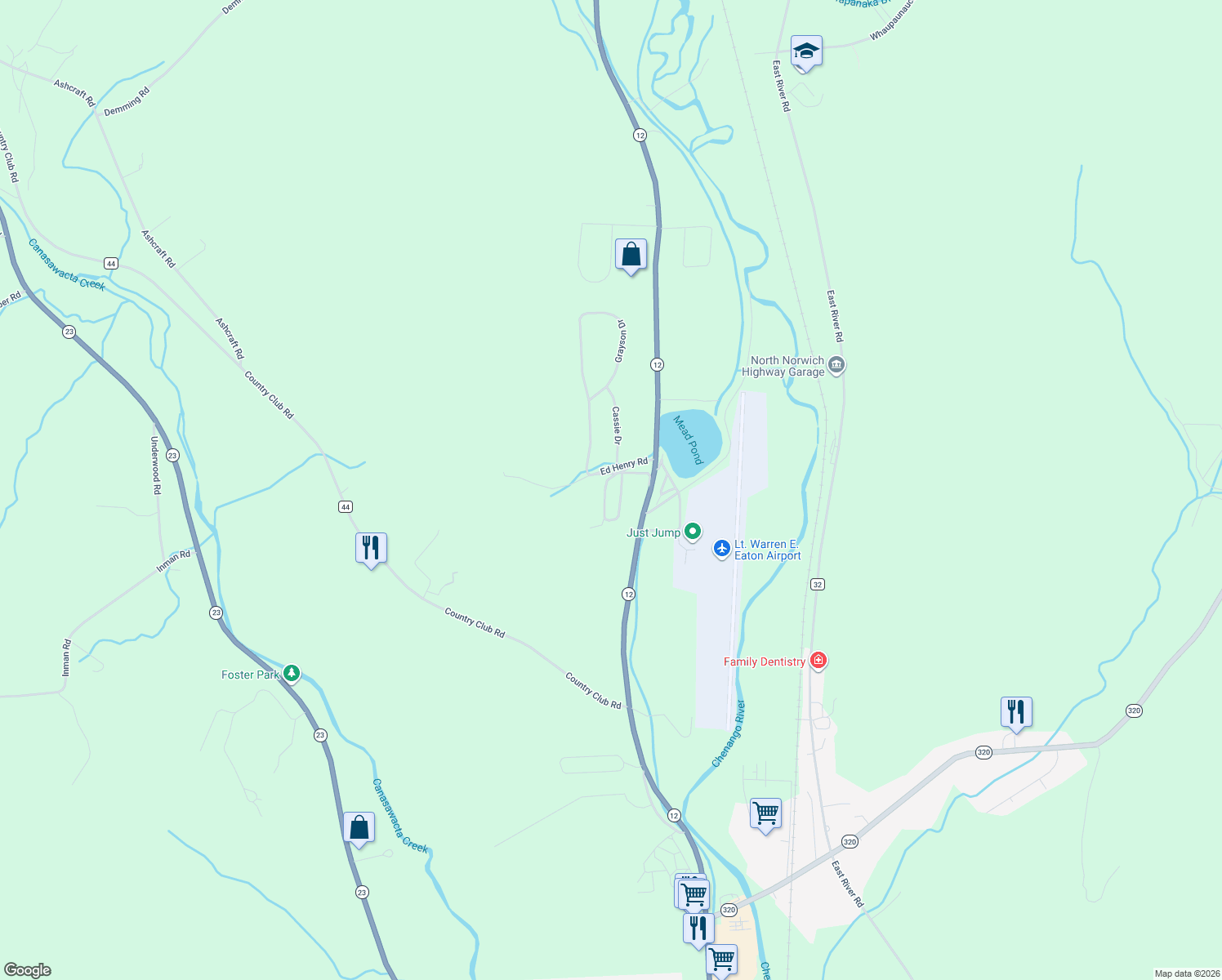 map of restaurants, bars, coffee shops, grocery stores, and more near 120 Ed Henry Road in Norwich