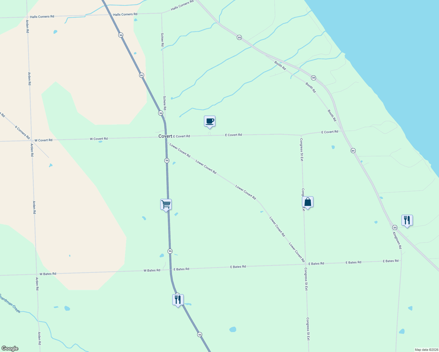 map of restaurants, bars, coffee shops, grocery stores, and more near 4376 Lower Covert Rd in Trumansburg