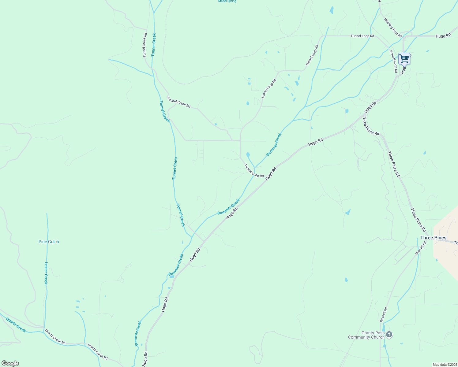 map of restaurants, bars, coffee shops, grocery stores, and more near 5110 Tunnel Loop Road in Grants Pass