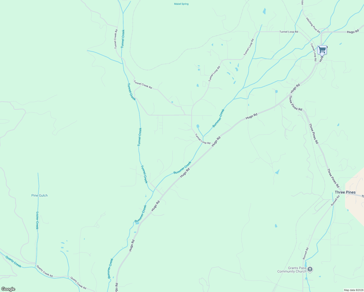map of restaurants, bars, coffee shops, grocery stores, and more near 5110 Tunnel Loop Road in Grants Pass