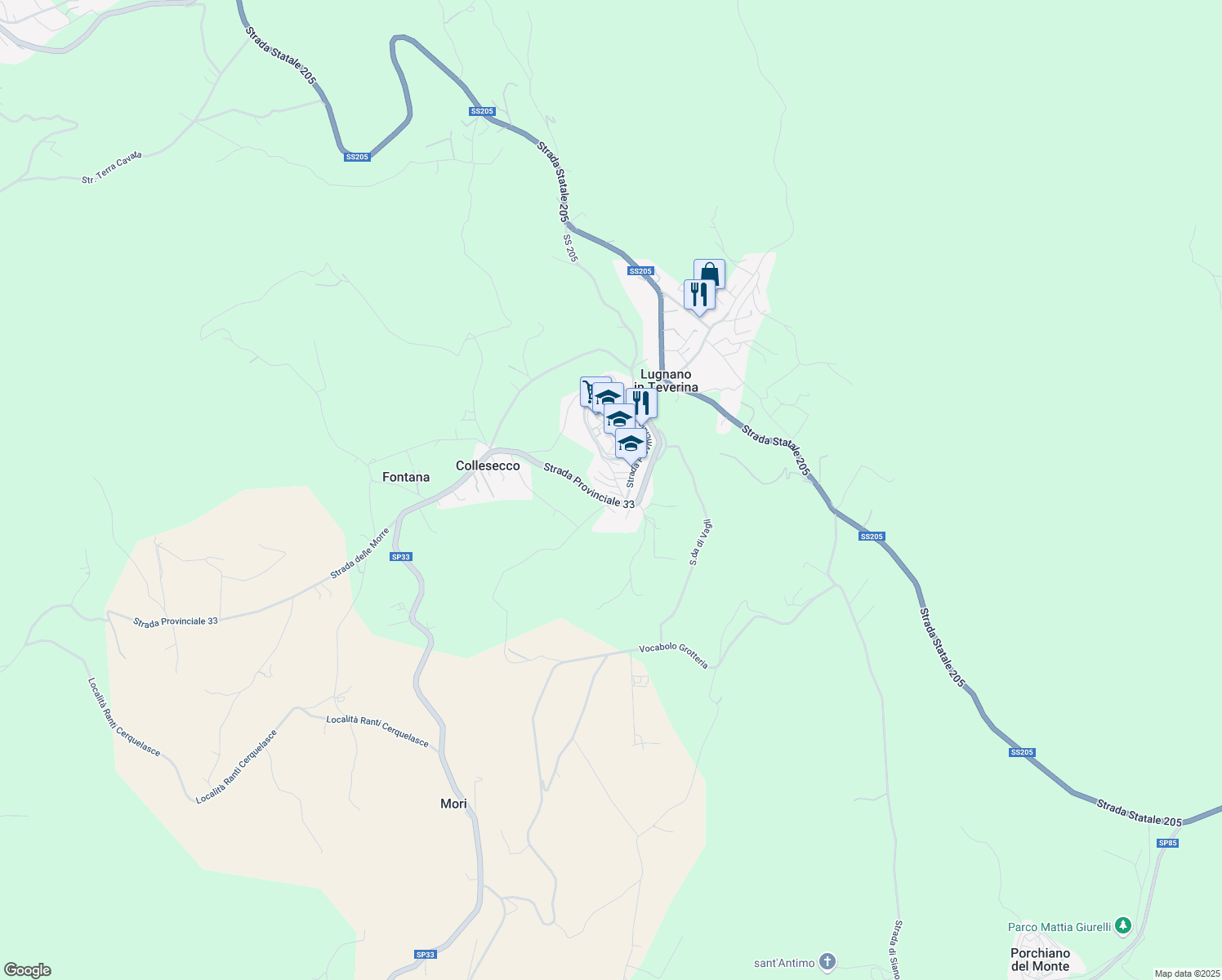 map of restaurants, bars, coffee shops, grocery stores, and more near 20 Via San Francesco in Lugnano In Teverina