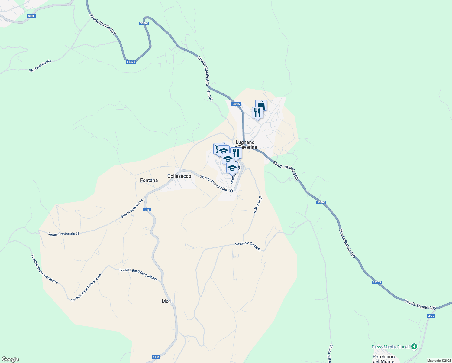 map of restaurants, bars, coffee shops, grocery stores, and more near 20 Via San Francesco in Lugnano In Teverina