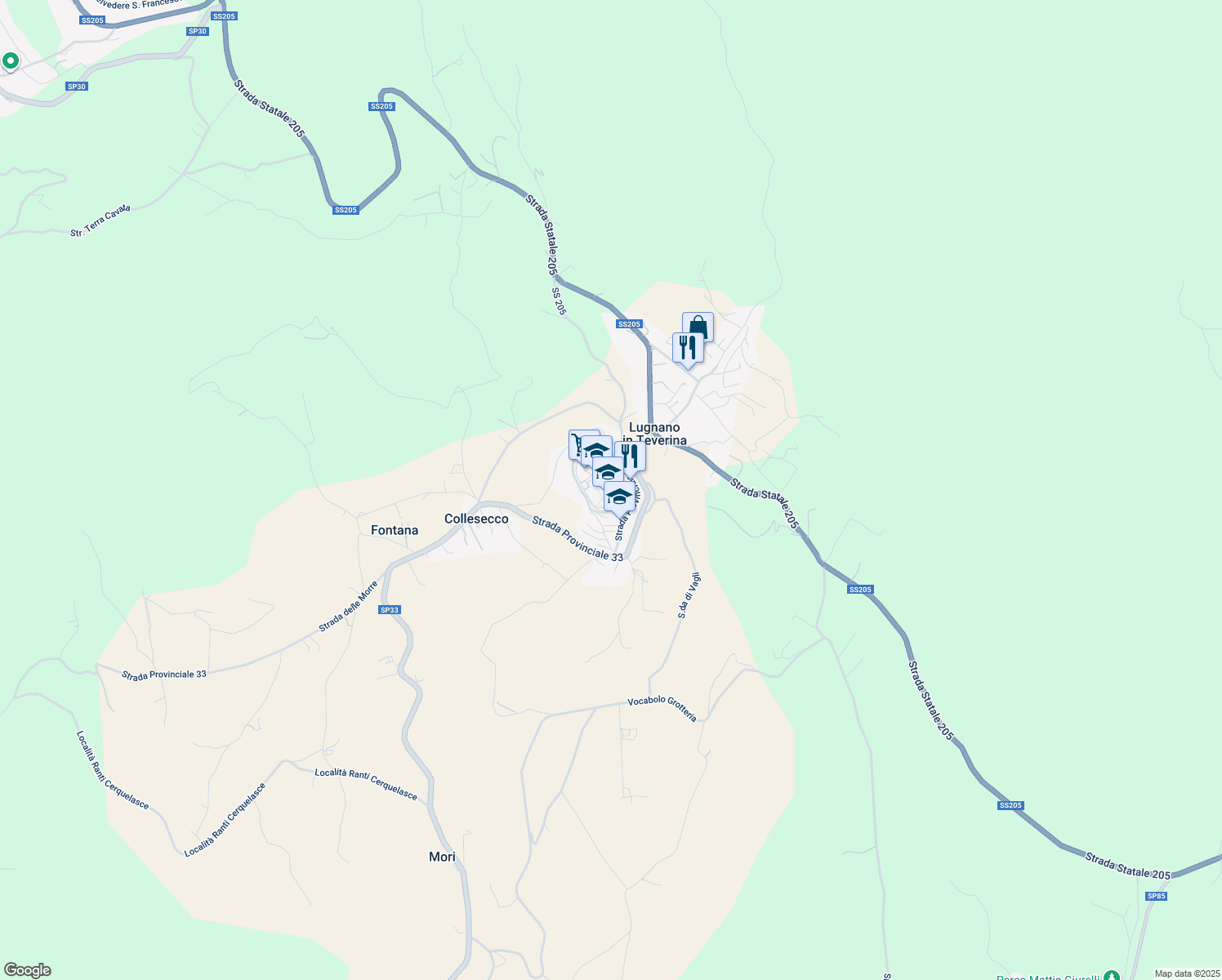 map of restaurants, bars, coffee shops, grocery stores, and more near Strada Provinciale 33 in Lugnano In Teverina