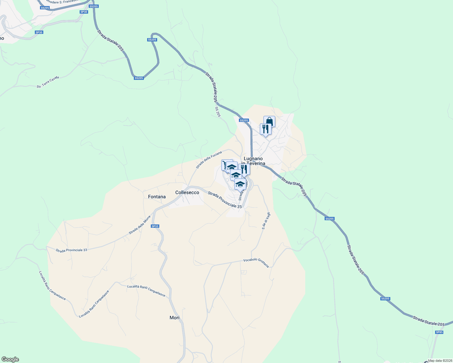 map of restaurants, bars, coffee shops, grocery stores, and more near 9 Viale Regina Margherita in Lugnano In Teverina