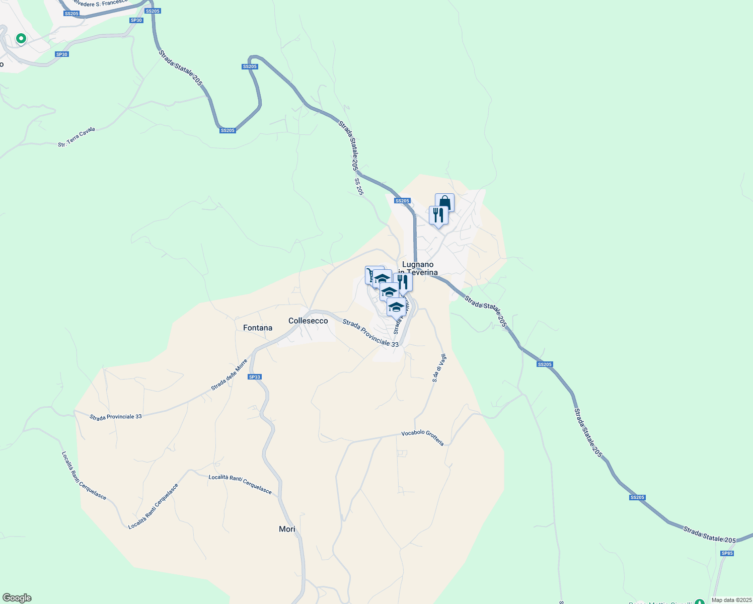 map of restaurants, bars, coffee shops, grocery stores, and more near 13 Vicolo dell'Aquila in Lugnano In Teverina