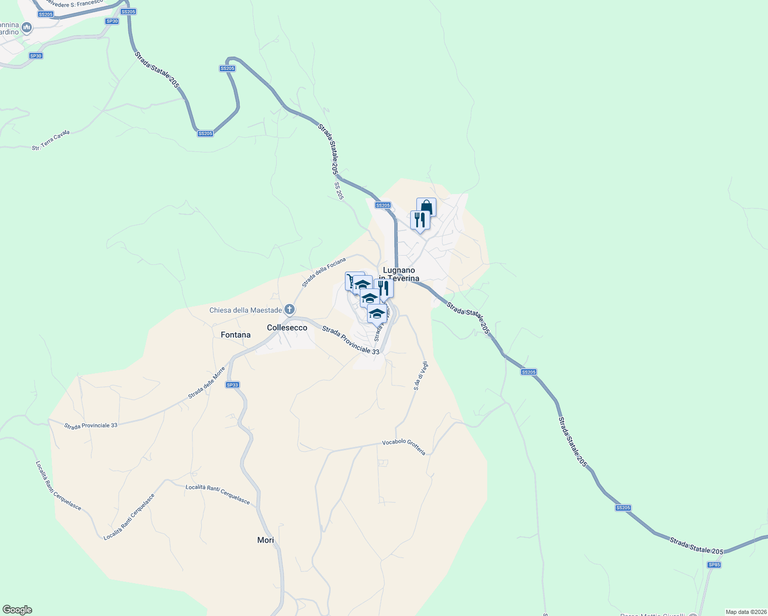 map of restaurants, bars, coffee shops, grocery stores, and more near in Lugnano In Teverina
