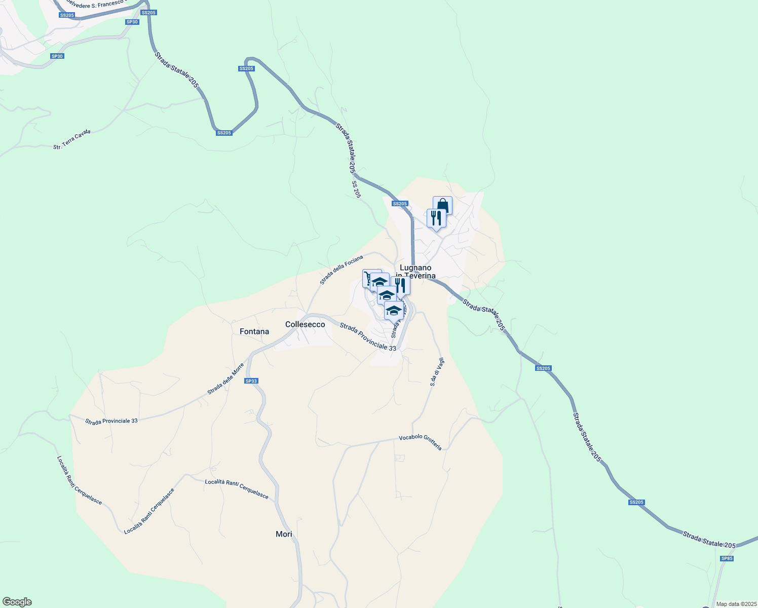 map of restaurants, bars, coffee shops, grocery stores, and more near 13 Vicolo dell'Aquila in Lugnano In Teverina