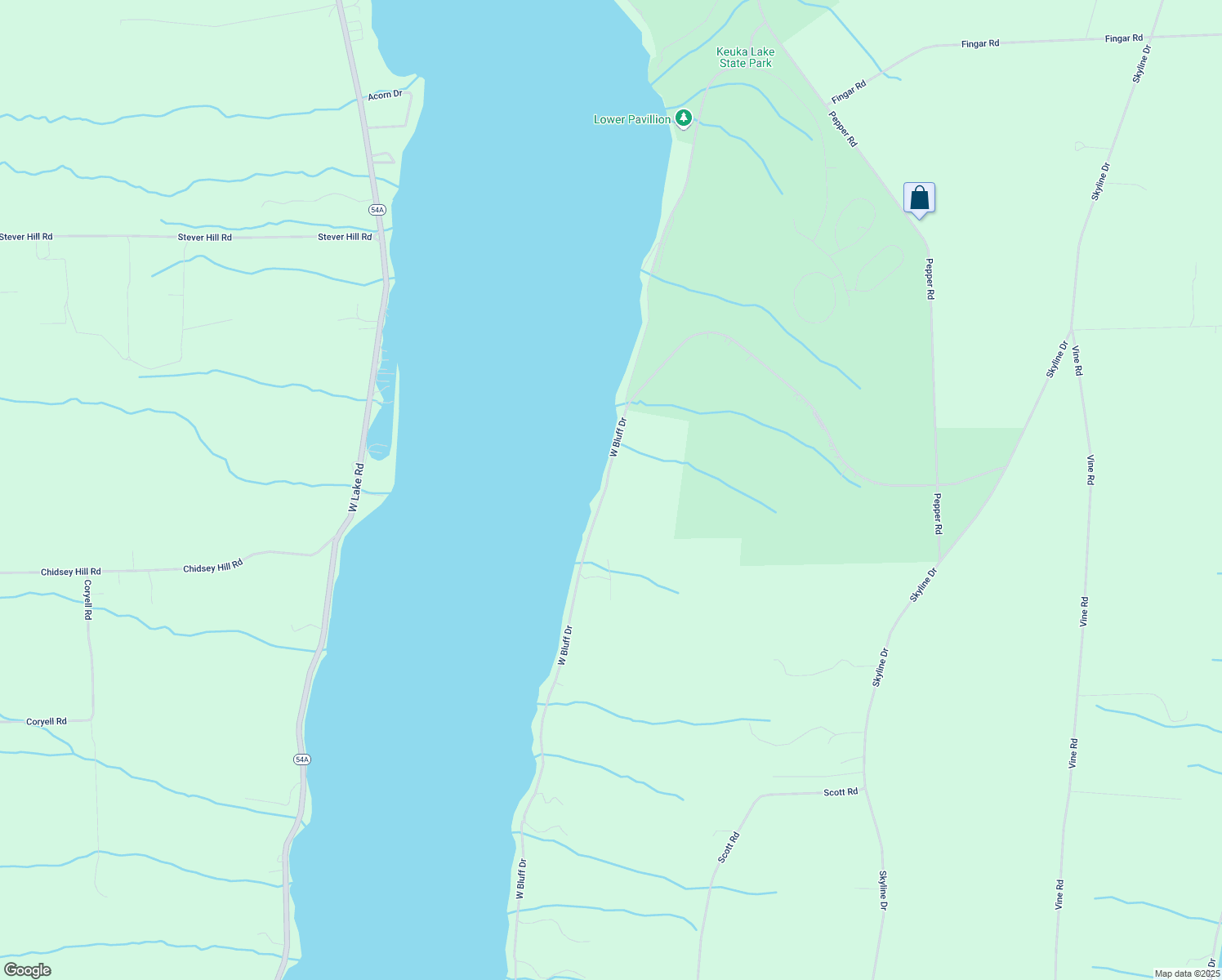 map of restaurants, bars, coffee shops, grocery stores, and more near 302A W Bluff Dr in Keuka Park