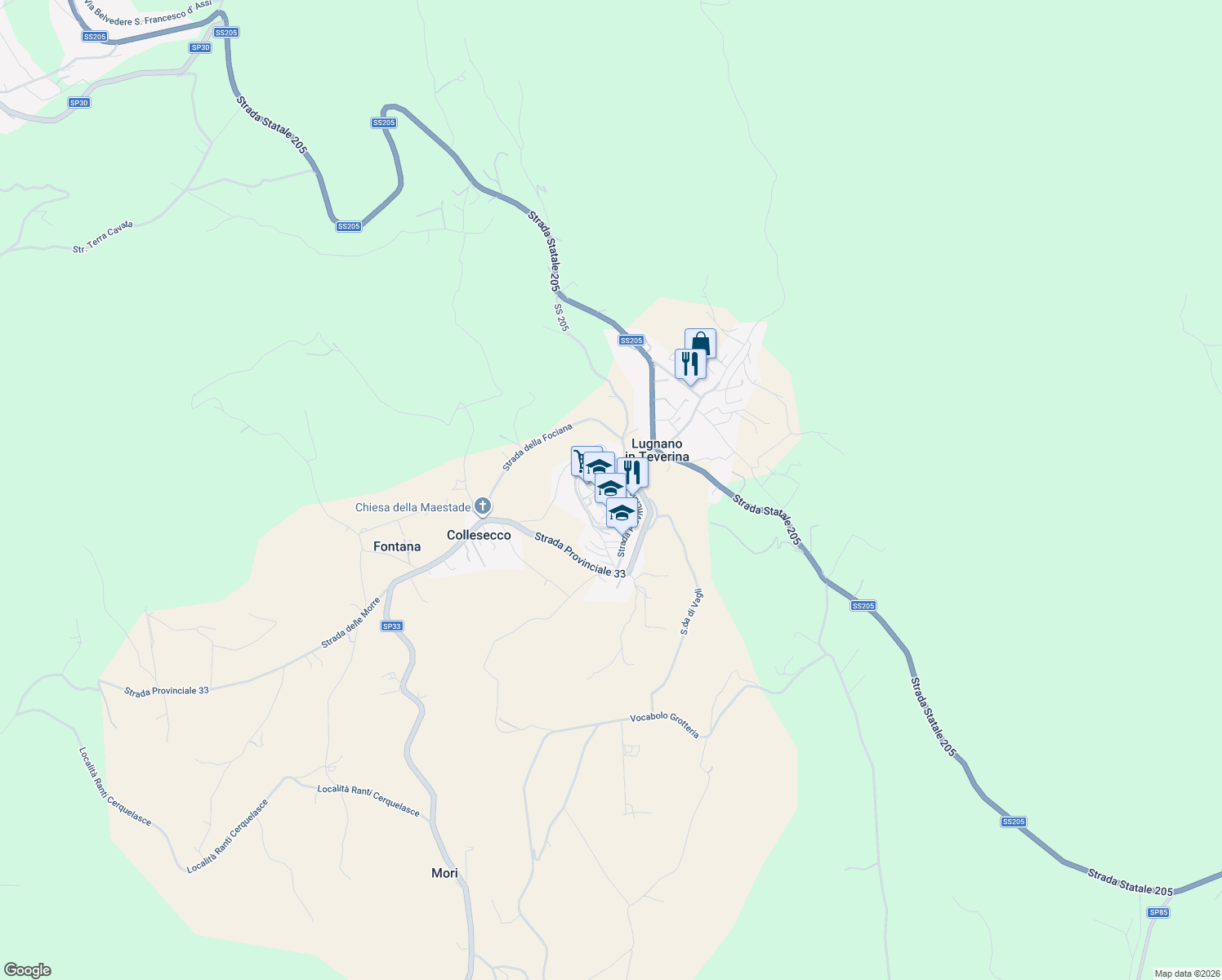 map of restaurants, bars, coffee shops, grocery stores, and more near in Lugnano In Teverina