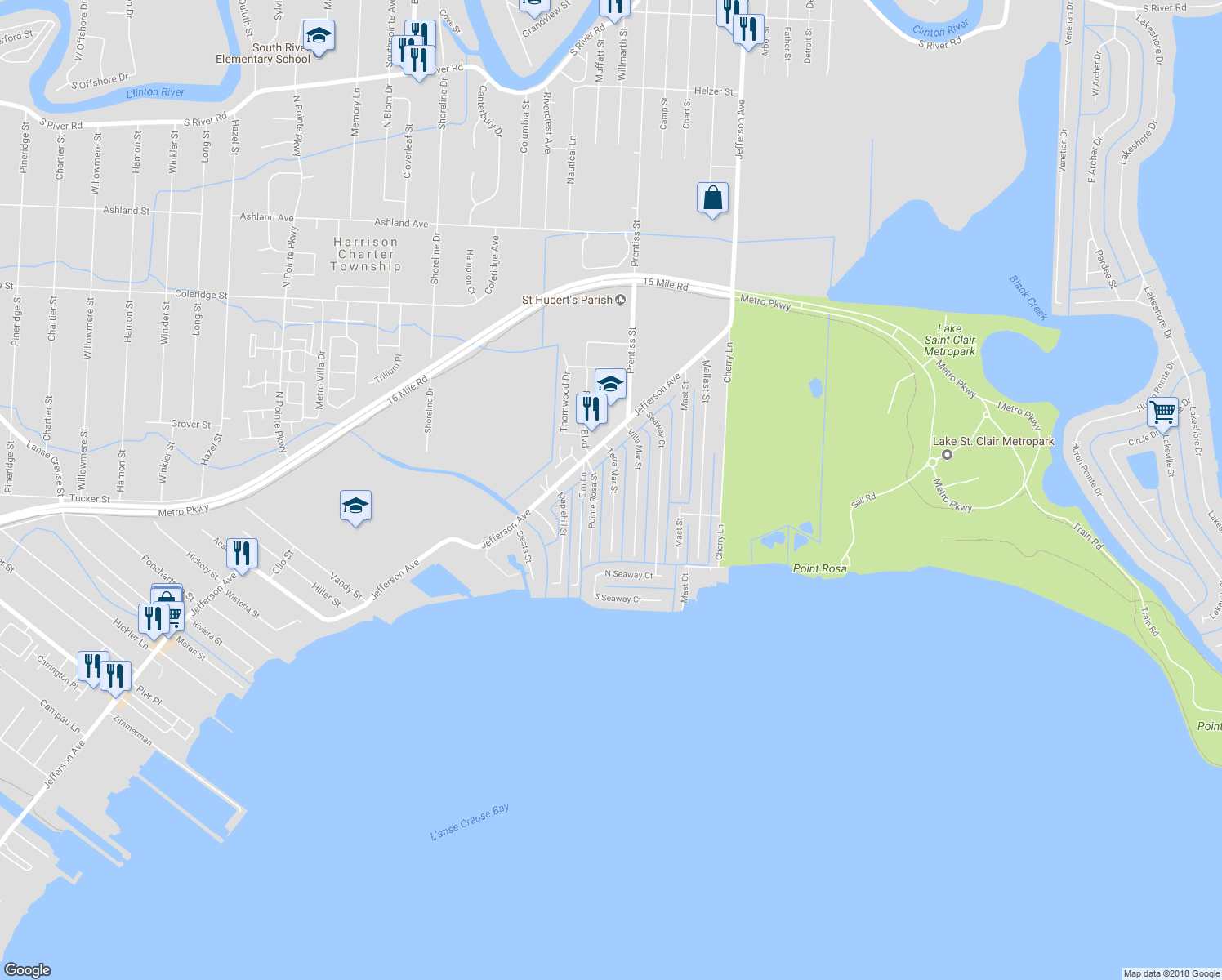 map of restaurants, bars, coffee shops, grocery stores, and more near 38001 Terra Mar Street in Harrison Township