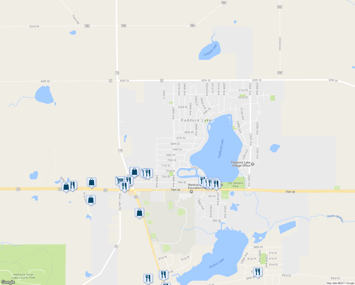 map of restaurants, bars, coffee shops, grocery stores, and more near 24716 68th Street in Salem