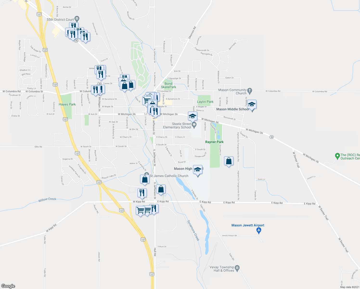 map of restaurants, bars, coffee shops, grocery stores, and more near 819 Holt Street in Mason