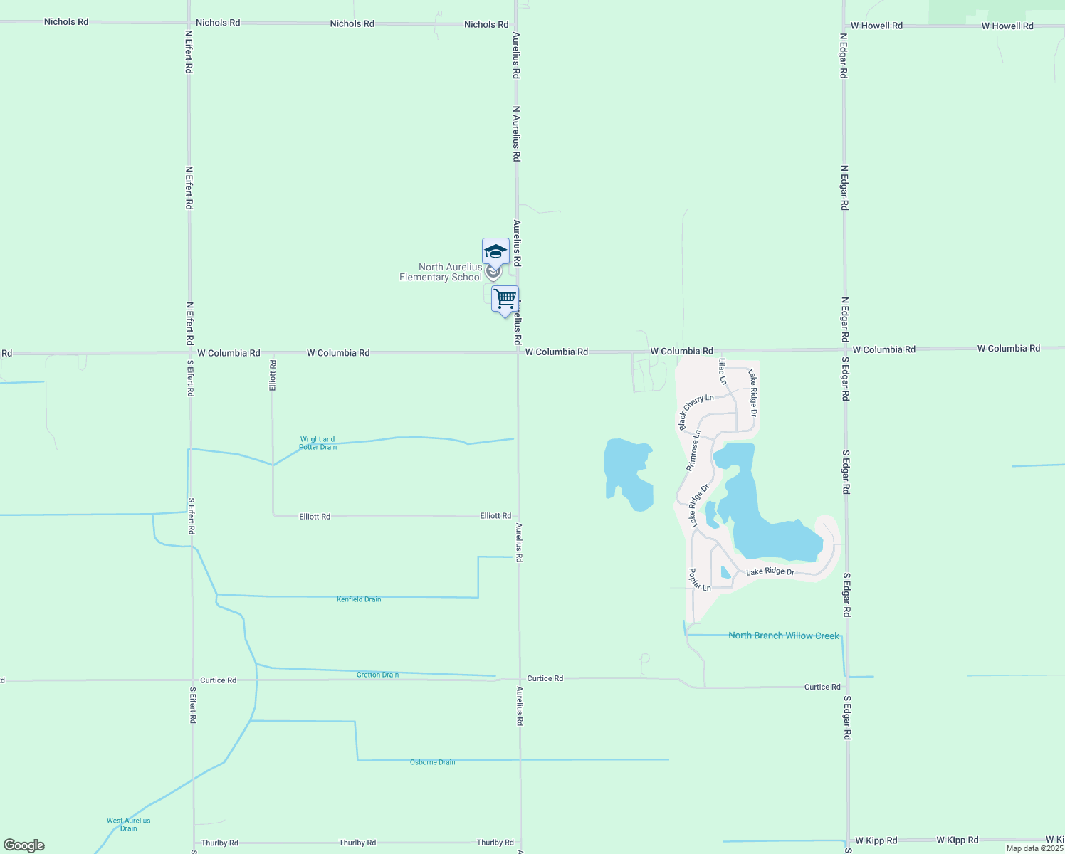 map of restaurants, bars, coffee shops, grocery stores, and more near 111 South Aurelius Road in Mason