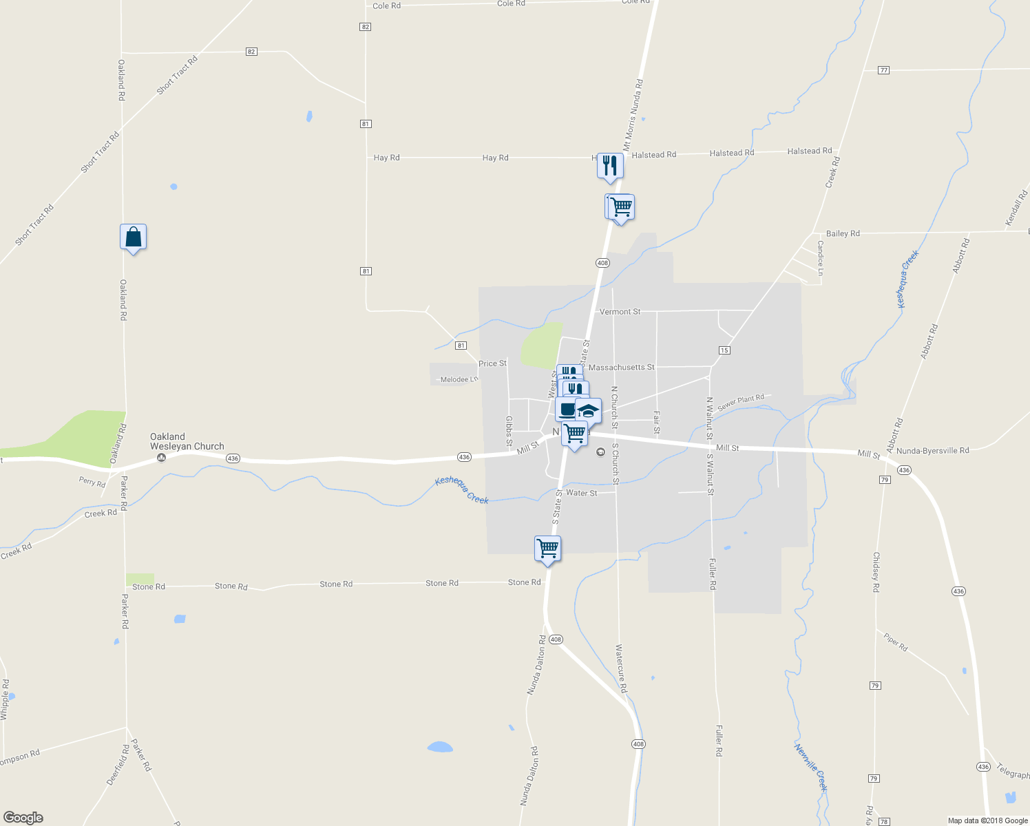 map of restaurants, bars, coffee shops, grocery stores, and more near 15 Gibbs St in Nunda