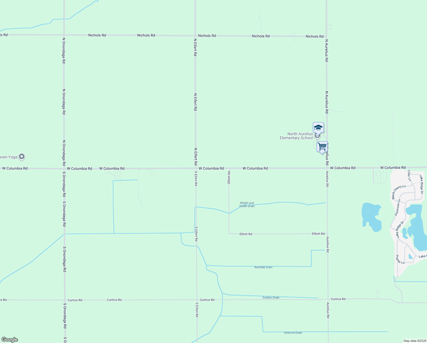 map of restaurants, bars, coffee shops, grocery stores, and more near 4939 West Columbia Road in Mason
