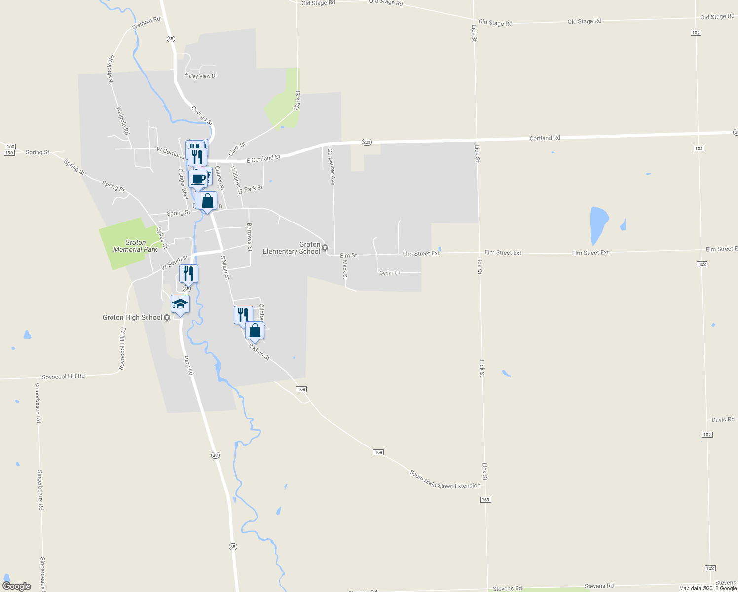 map of restaurants, bars, coffee shops, grocery stores, and more near 140 Cedar Lane in Groton