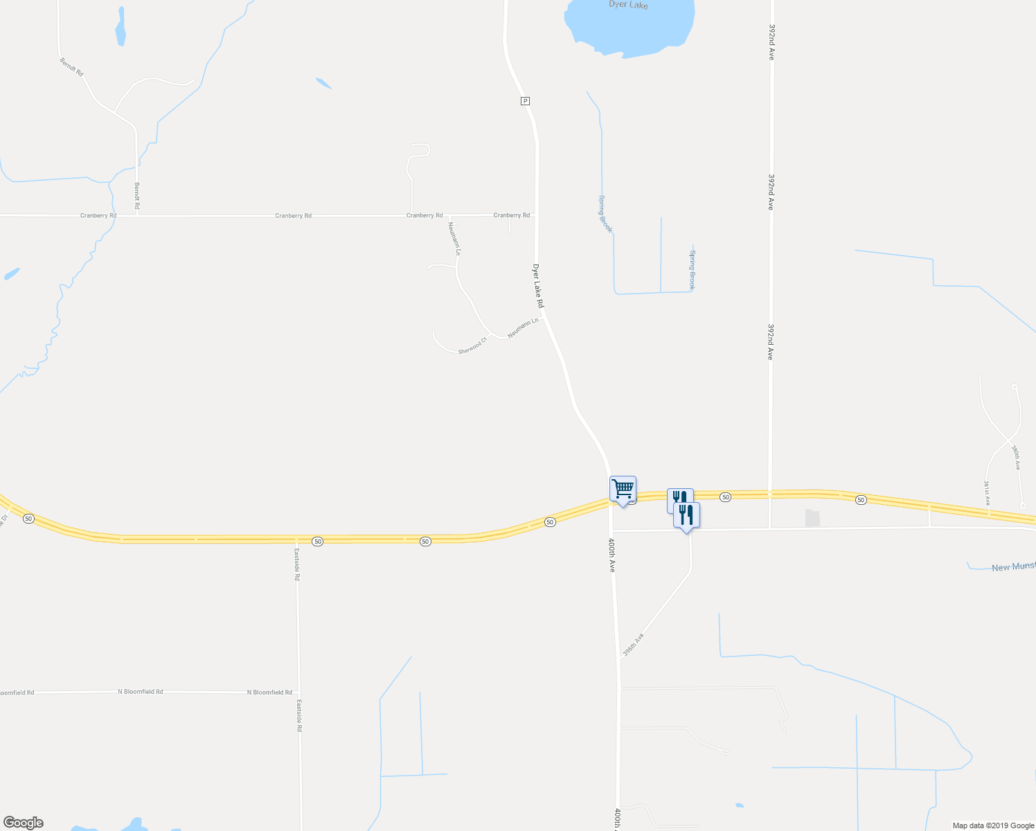 map of restaurants, bars, coffee shops, grocery stores, and more near 5206 Dyer Lake Road in Burlington