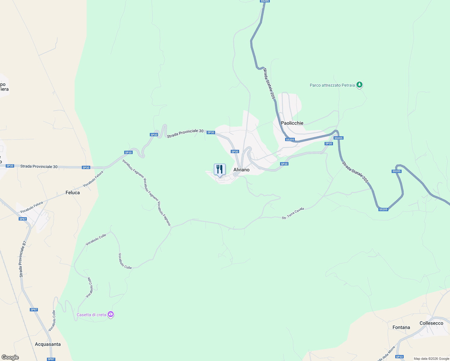 map of restaurants, bars, coffee shops, grocery stores, and more near 35 Via Vittorio Emanuele III in Alviano