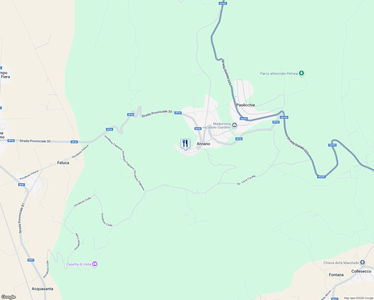 map of restaurants, bars, coffee shops, grocery stores, and more near 25 Via Vittorio Emanuele in Alviano