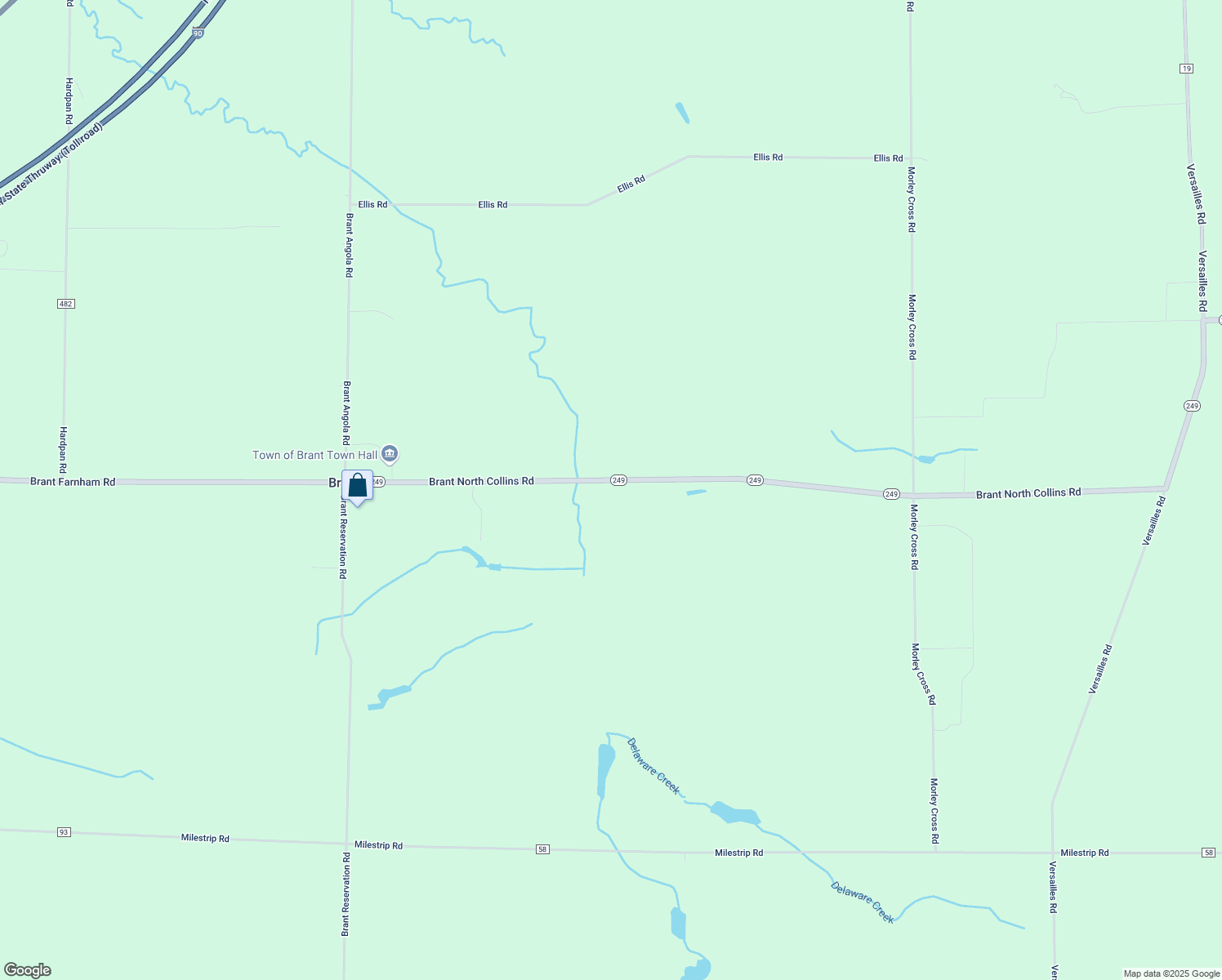 map of restaurants, bars, coffee shops, grocery stores, and more near 1401 Brant North Collins Road in North Collins