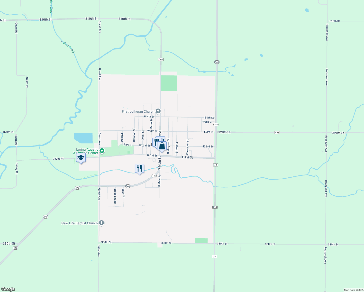map of restaurants, bars, coffee shops, grocery stores, and more near 212 E 2nd St in Kingsley