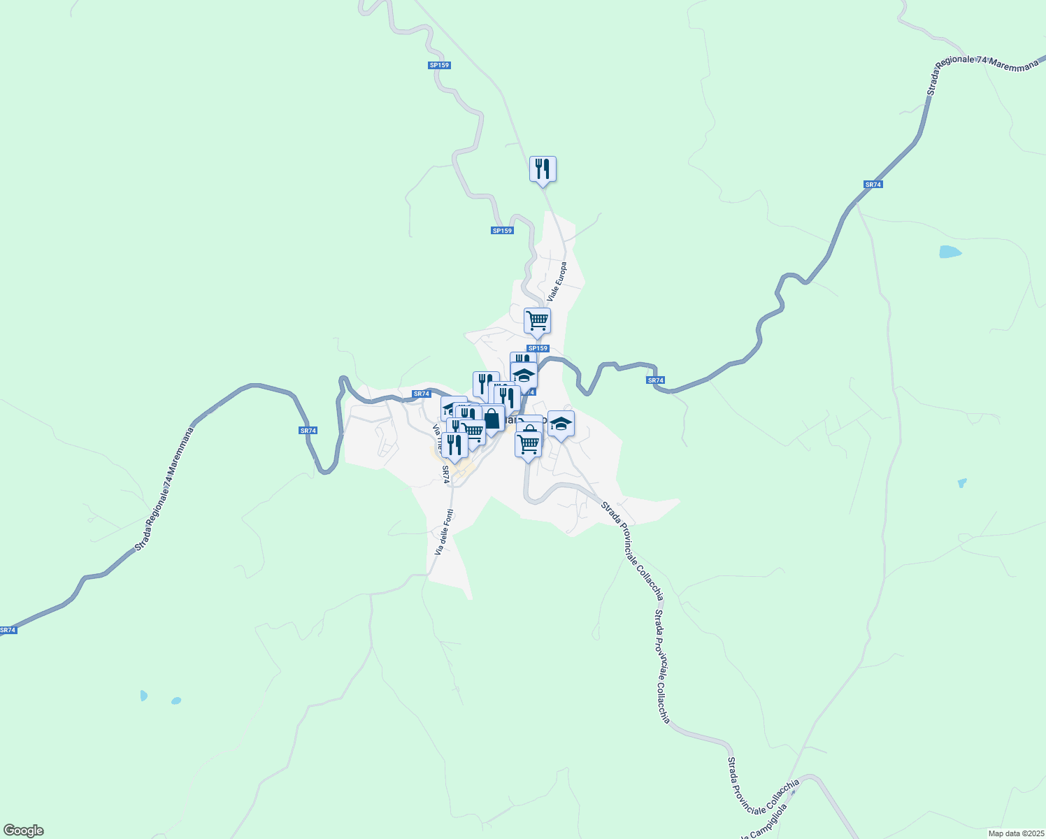 map of restaurants, bars, coffee shops, grocery stores, and more near 7 Via Martiri della Libertà in Manciano