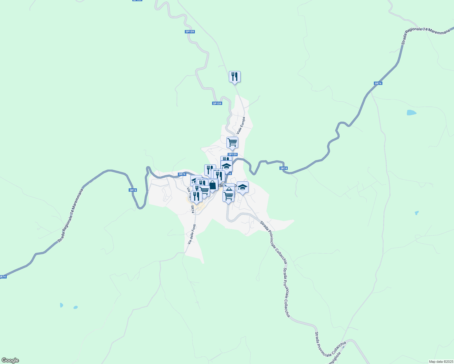 map of restaurants, bars, coffee shops, grocery stores, and more near 7 Via Martiri della Libertà in Manciano