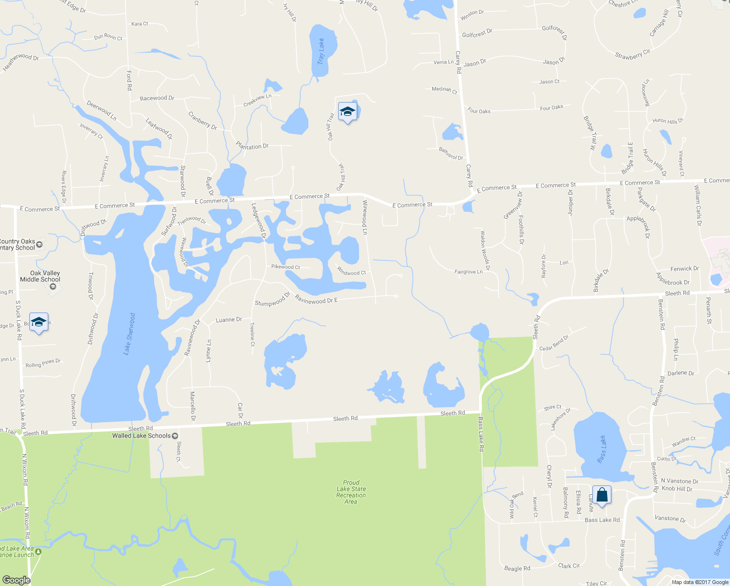 map of restaurants, bars, coffee shops, grocery stores, and more near 2832 Ravinewood Drive East in Commerce Charter Township