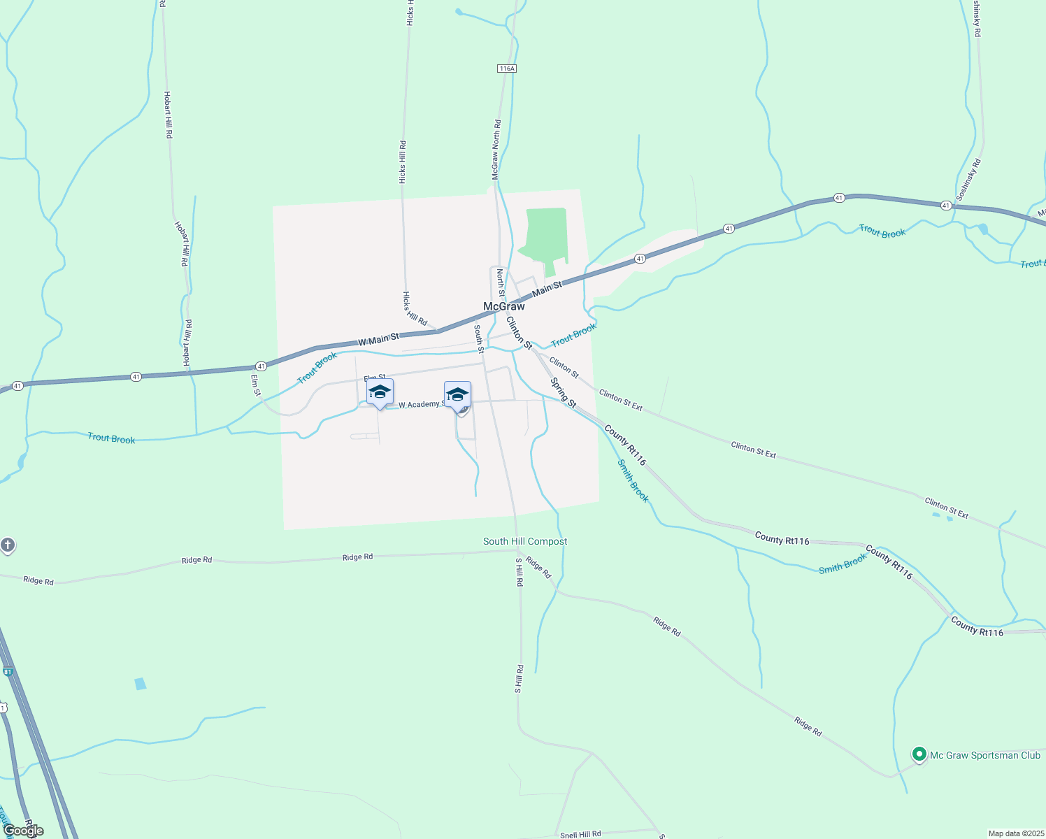 map of restaurants, bars, coffee shops, grocery stores, and more near 10 O K St in McGraw