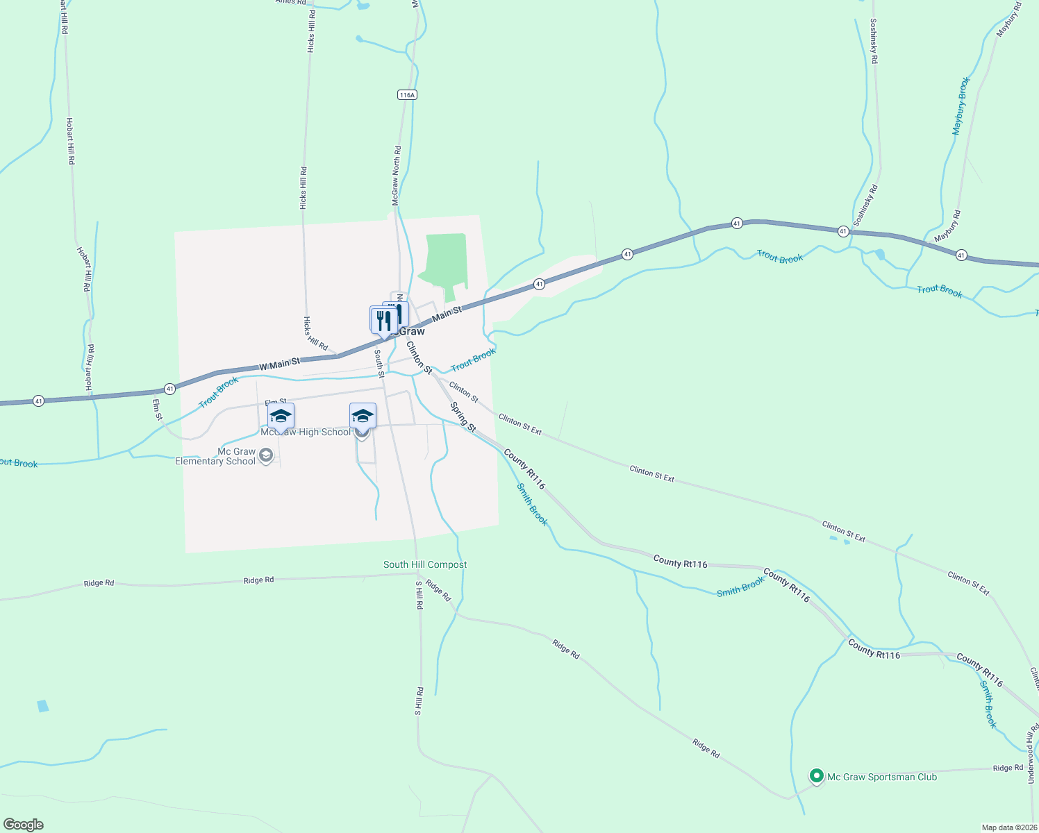 map of restaurants, bars, coffee shops, grocery stores, and more near 3822 Clinton Street Ext in McGraw