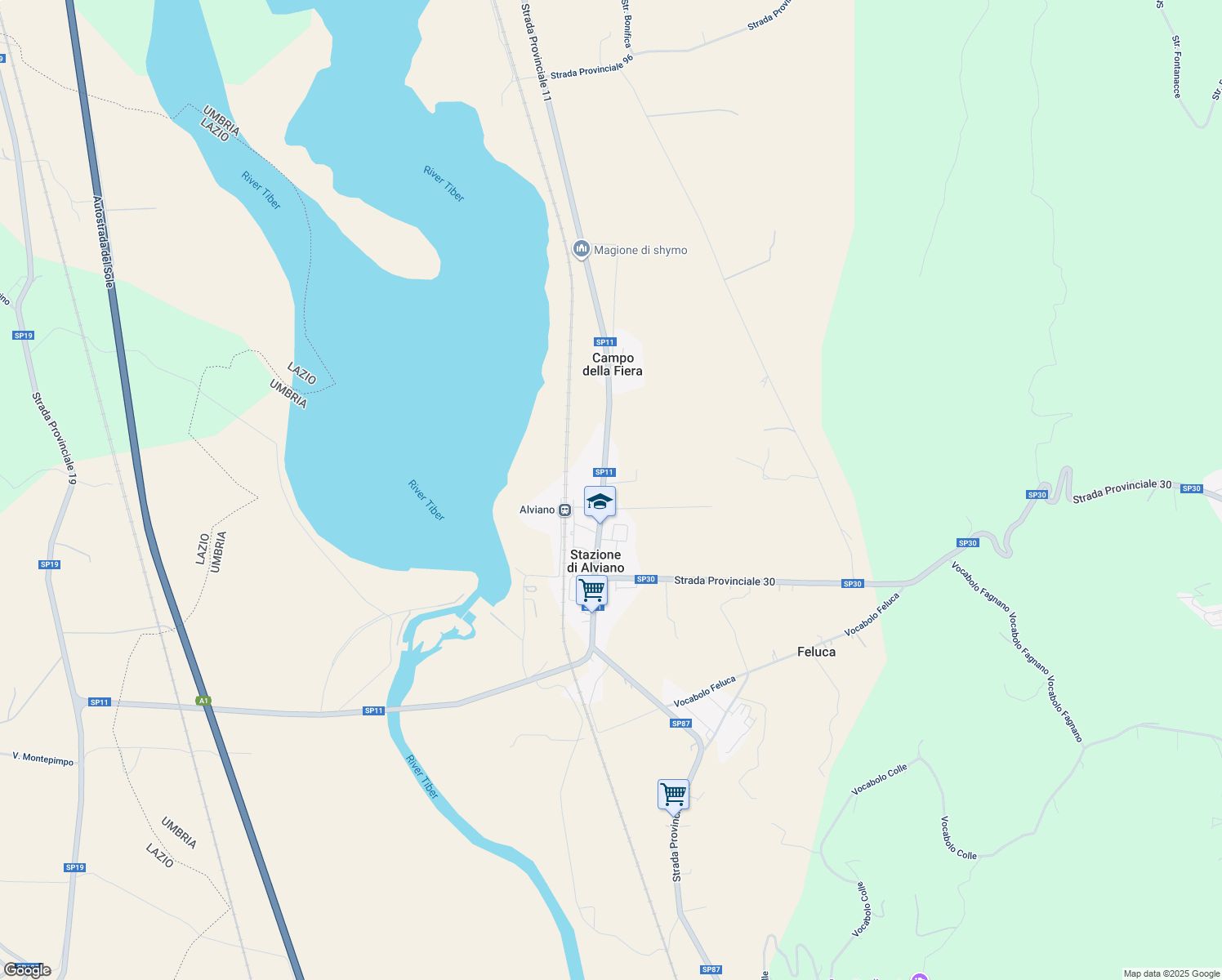 map of restaurants, bars, coffee shops, grocery stores, and more near 58D Via Campo della Fiera in Provincia di Terni