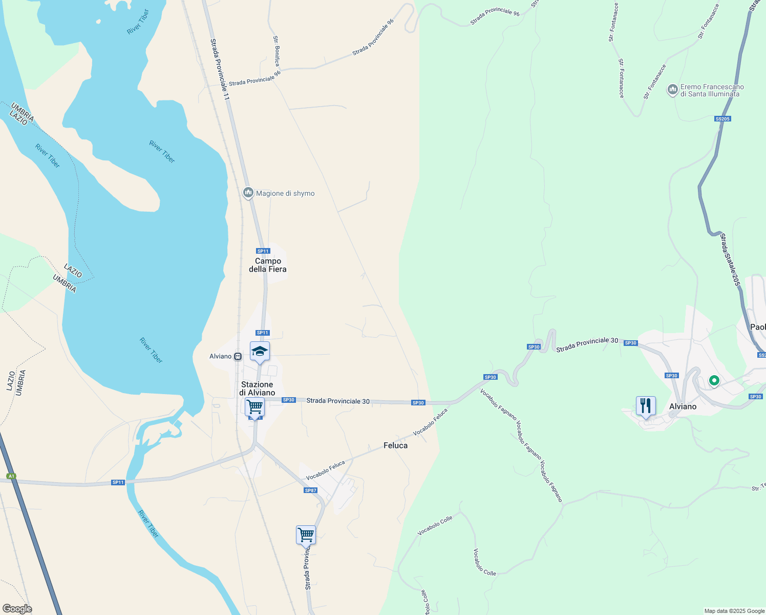 map of restaurants, bars, coffee shops, grocery stores, and more near 25 Vocabolo Pupigliano in Provincia di Terni