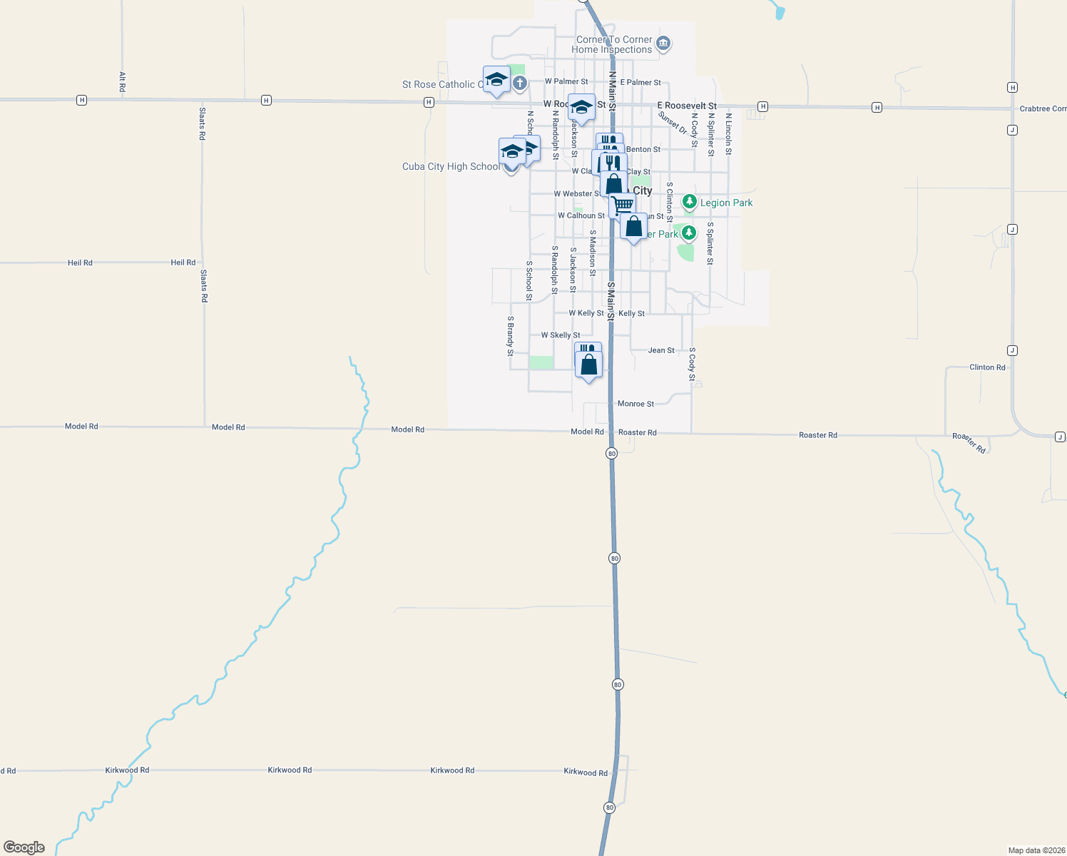 map of restaurants, bars, coffee shops, grocery stores, and more near 428 Model Road in Cuba City