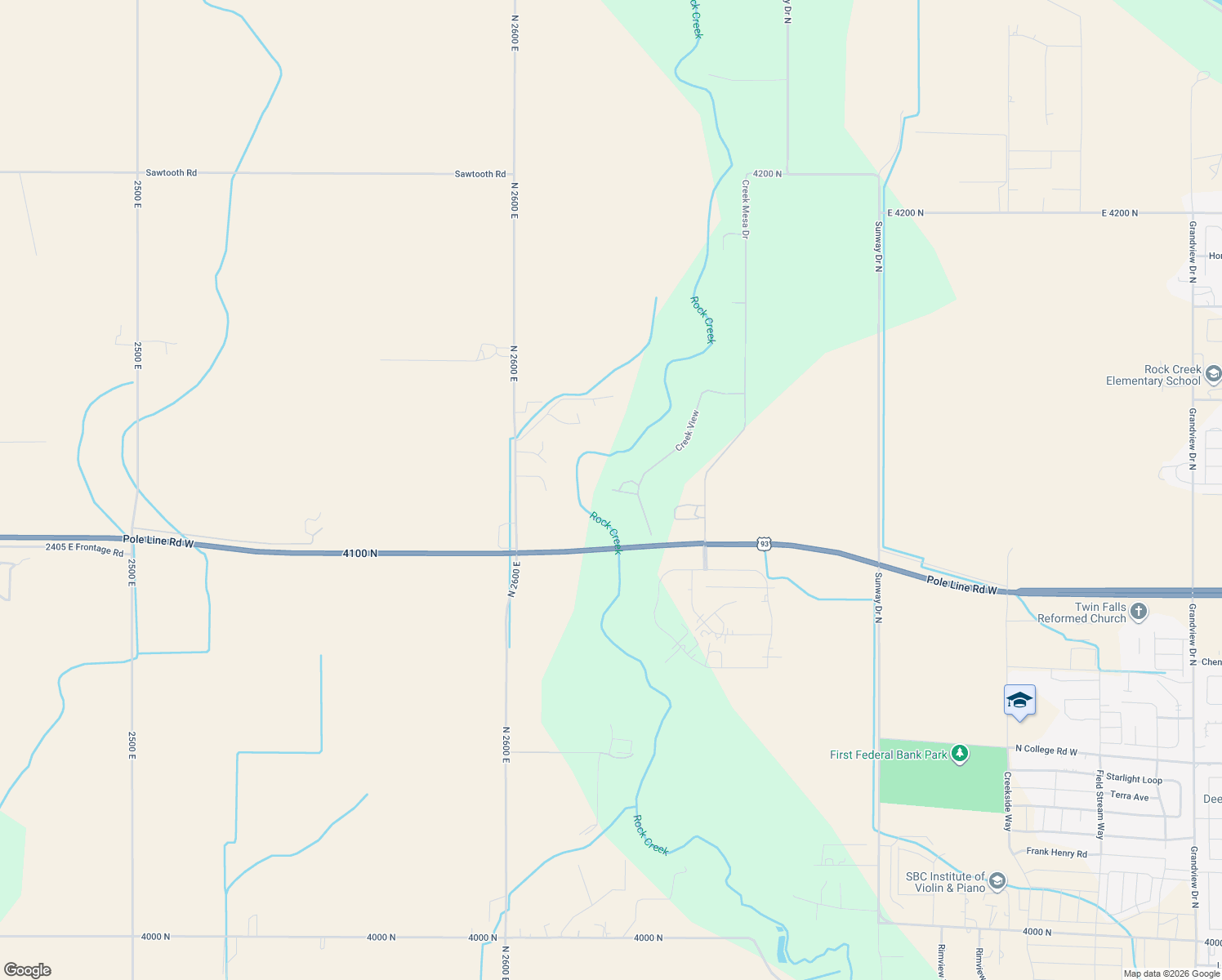 map of restaurants, bars, coffee shops, grocery stores, and more near 2629 Creekview Court East in Twin Falls