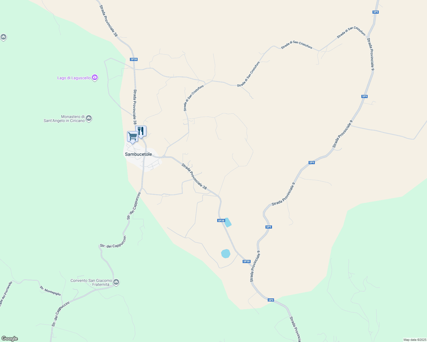 map of restaurants, bars, coffee shops, grocery stores, and more near in Province of Terni