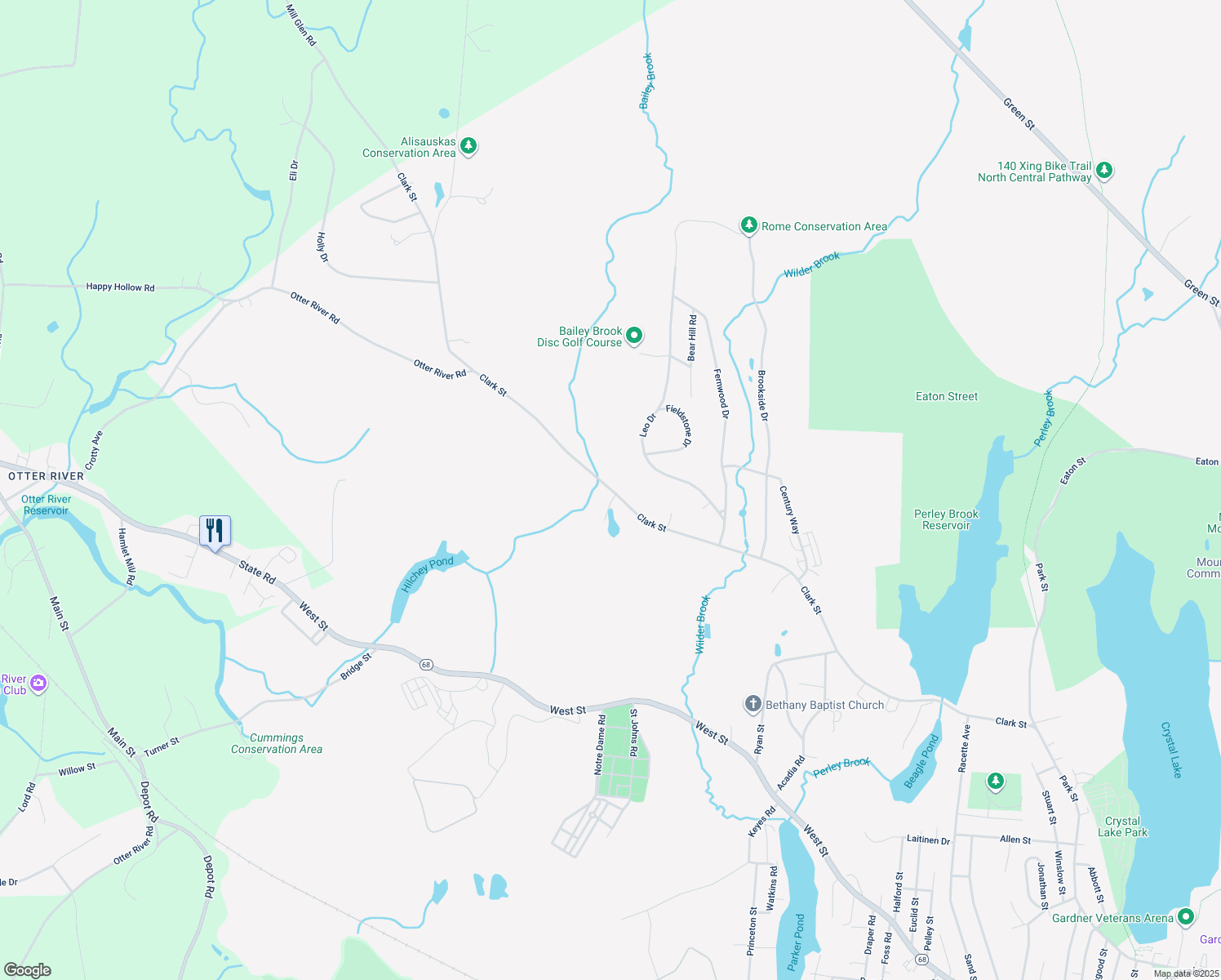 map of restaurants, bars, coffee shops, grocery stores, and more near 547 Clark Street in Gardner