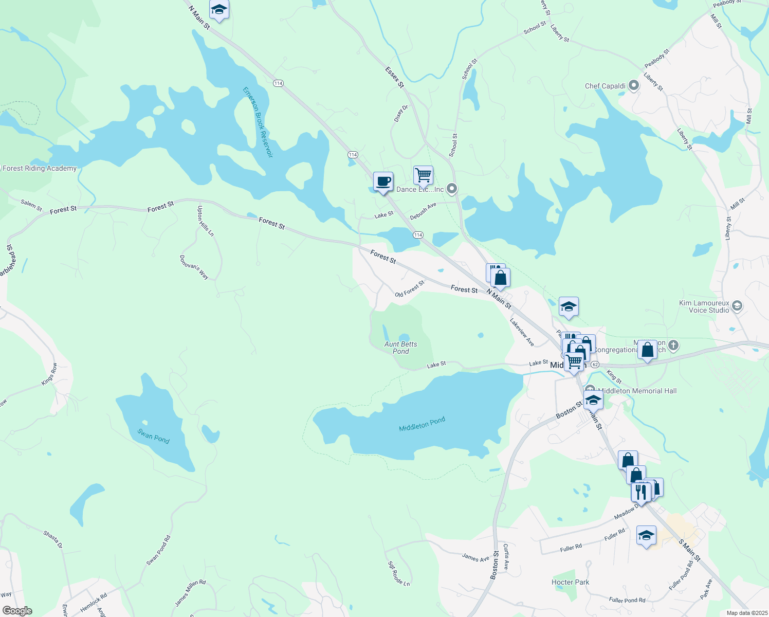 map of restaurants, bars, coffee shops, grocery stores, and more near 135 Lake St in Middleton