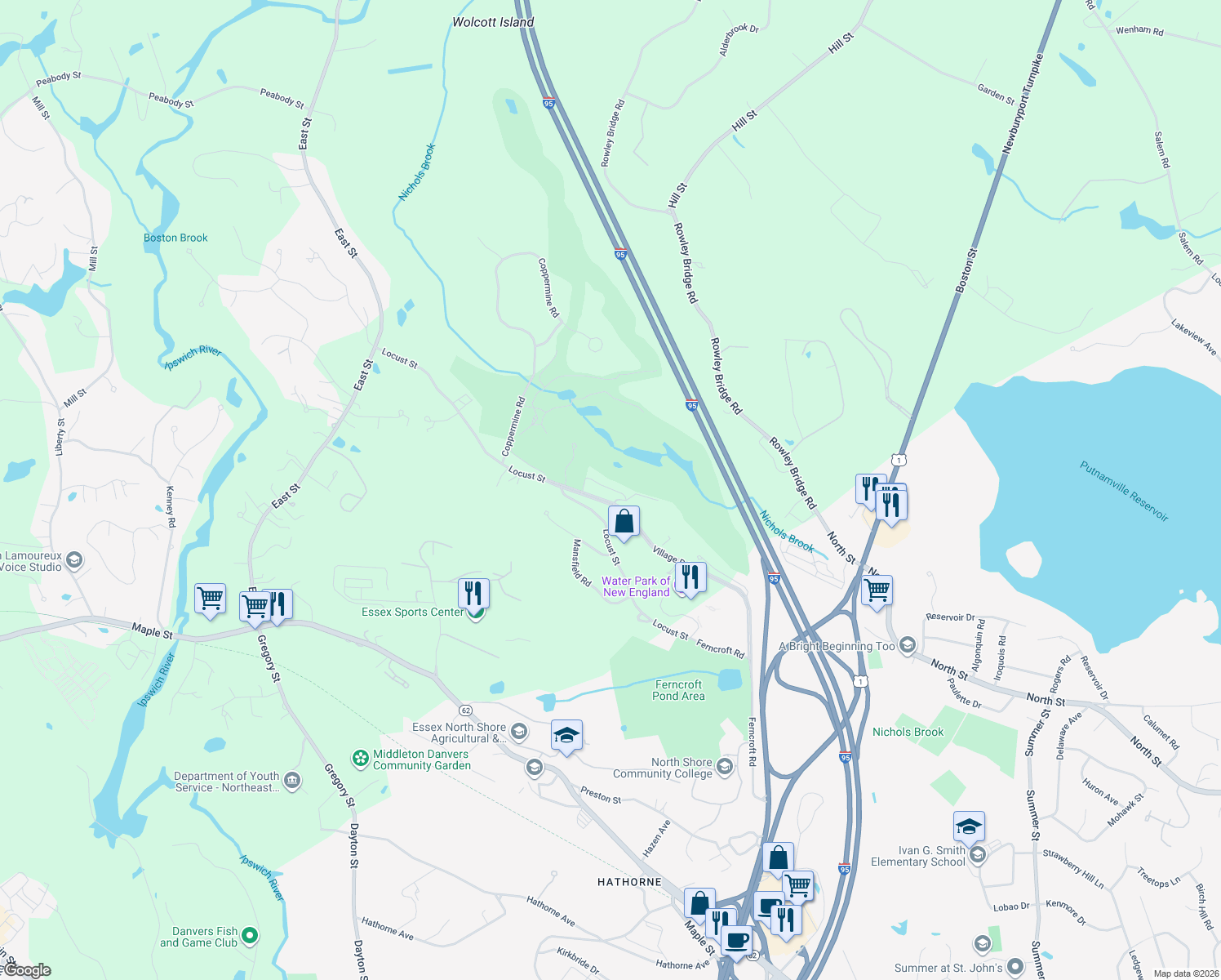map of restaurants, bars, coffee shops, grocery stores, and more near 18 Country Club Lane in Middleton