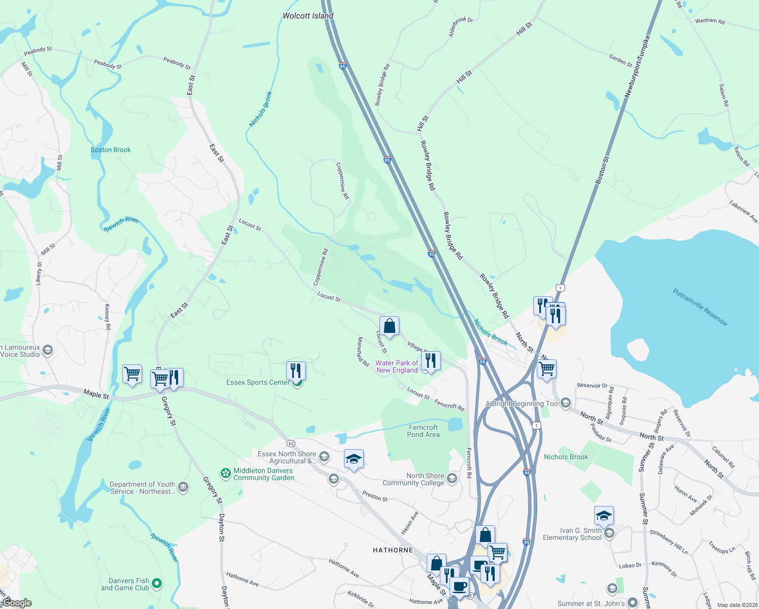 map of restaurants, bars, coffee shops, grocery stores, and more near 18 Country Club Lane in Middleton