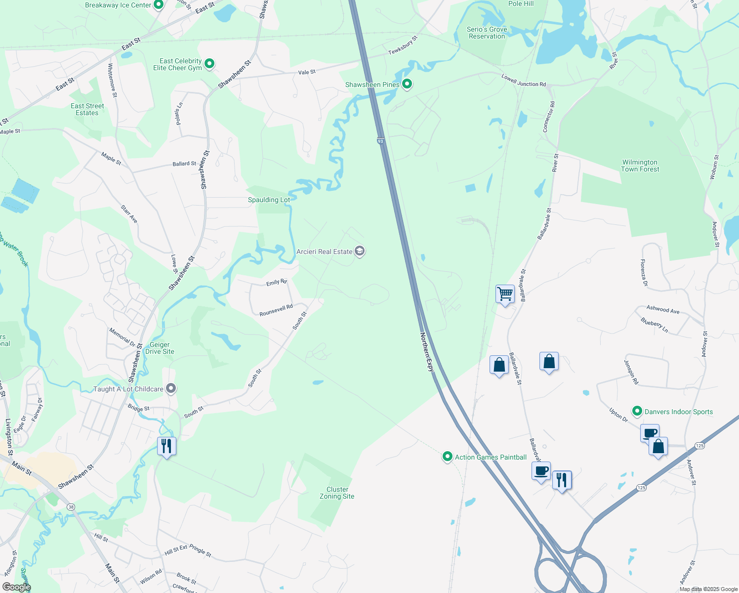 map of restaurants, bars, coffee shops, grocery stores, and more near 70 Jennie's Way in Tewksbury