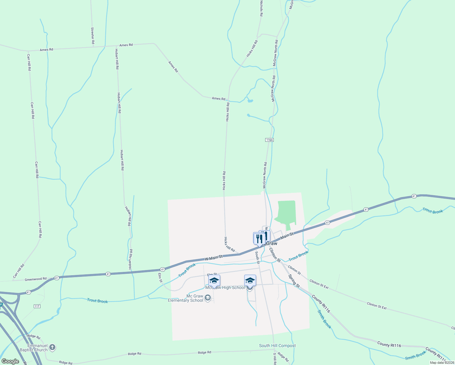 map of restaurants, bars, coffee shops, grocery stores, and more near 4075 Hicks Hill Road in McGraw