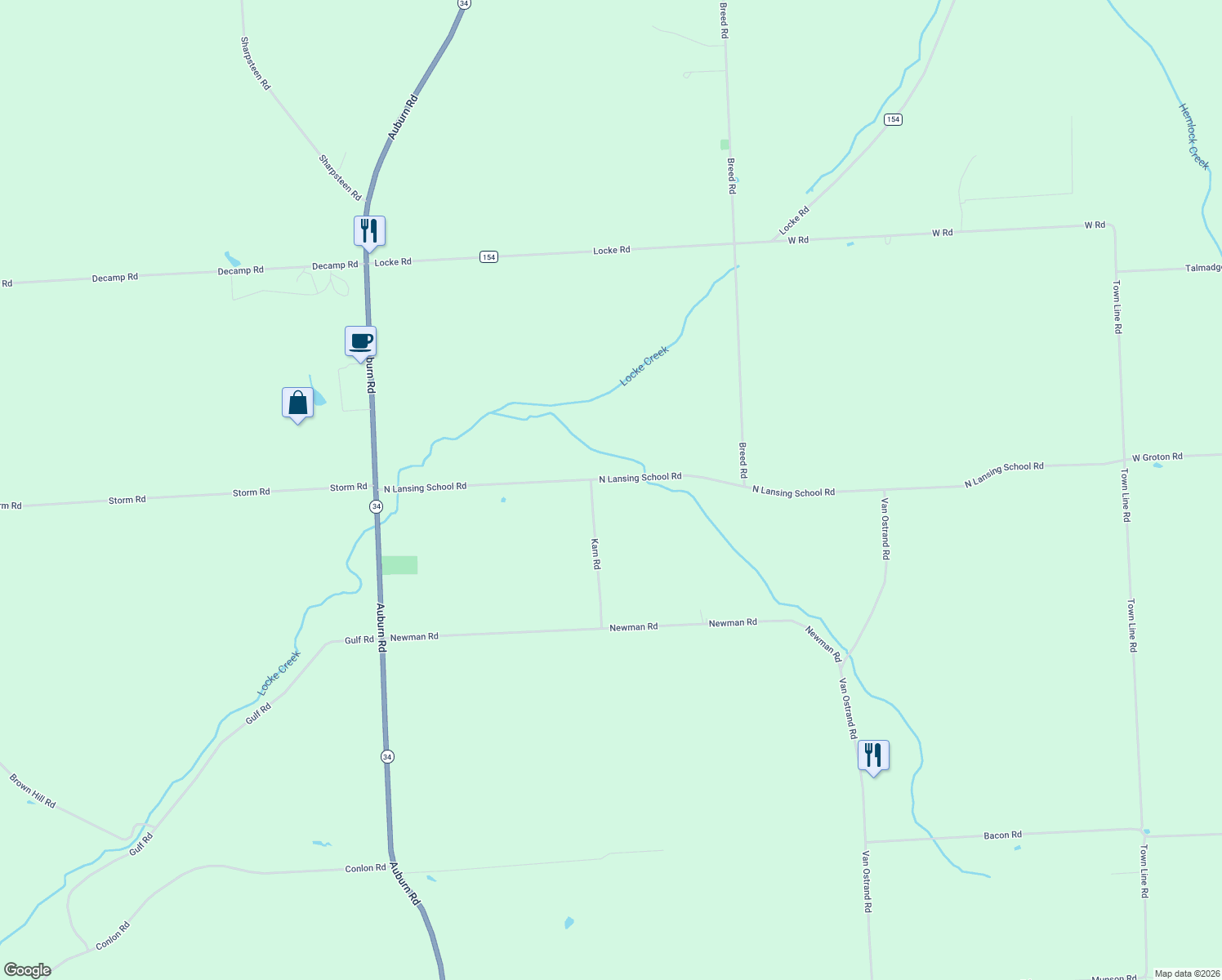 map of restaurants, bars, coffee shops, grocery stores, and more near 129 N Lansing School Rd in Groton