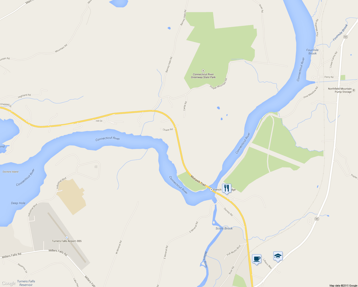 map of restaurants, bars, coffee shops, grocery stores, and more near 276 French King Hwy in Gill